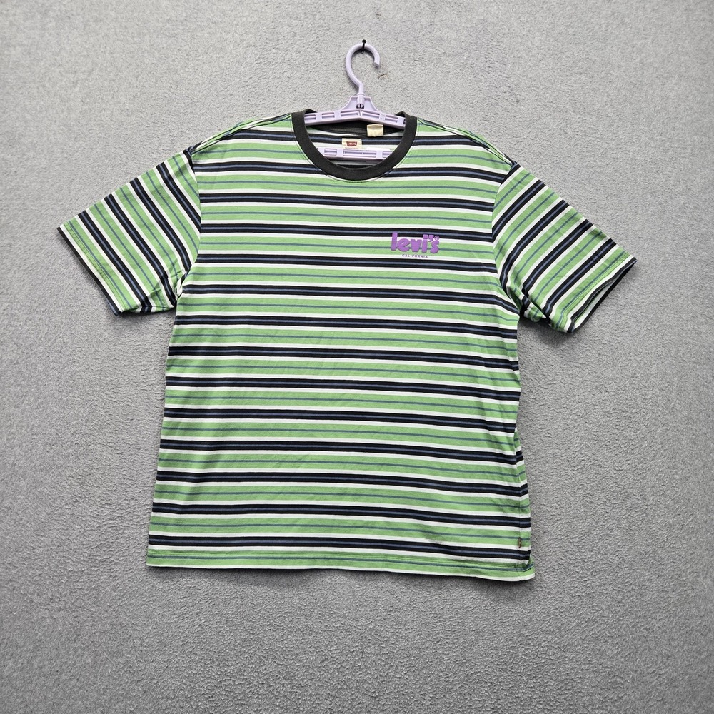 Levi's Men Shirt M Green Striped Logo Relaxed Short Sleeve Oversized All Seasons